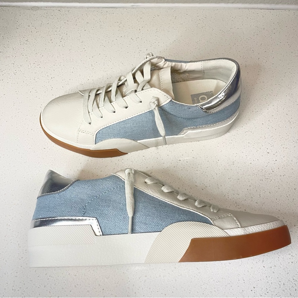 Dolce Vita Harryson (Zina) Denim + Silver Sneakers. Size 8. Rare Color-way